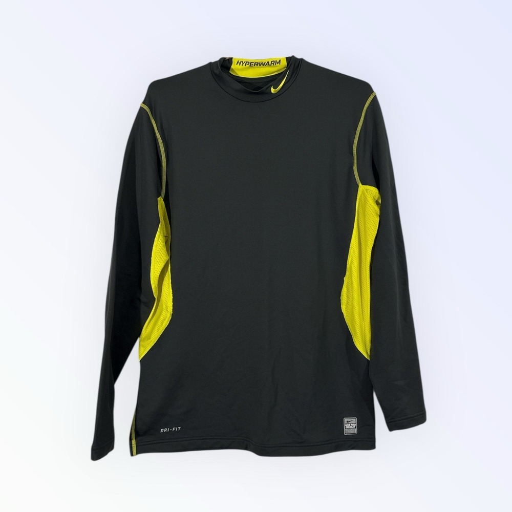 NIKE PRO Combat Hyperwarm Dri-Fit Base Layer Shirt Sz XL Gray Yellow‎ Fitted